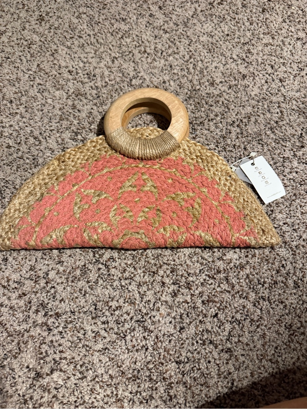 Antik Kraft Natural Straw Wristlet with Coral Accent